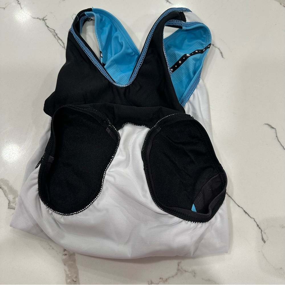 GK Elite Gymnastics Leotard Child Medium CM Blue Black Ombre Rhinestone Graphic - Picture 5 of 7